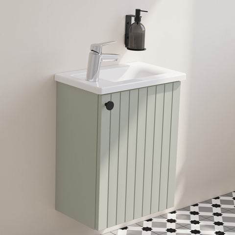 VitrA Root Groove 40cm 1 Door Wall Hung Slim Washbasin Unit (RH Hinge) - Matt Retro Green