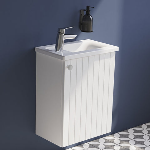 VitrA Root Groove 40cm 1 Door Wall Hung Slim Washbasin Unit (RH Hinge) - Matt White