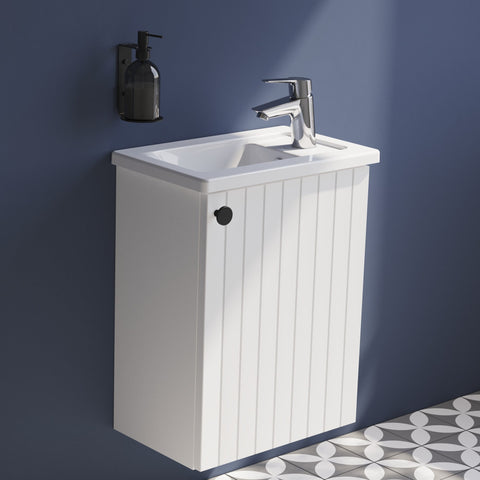 VitrA Root Groove 40cm 1 Door Wall Hung Slim Washbasin Unit (RH Hinge) - Matt White