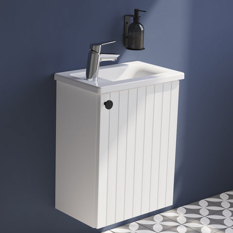 VitrA Root Groove 40cm 1 Door Wall Hung Slim Washbasin Unit (RH Hinge) - Matt White