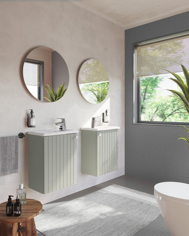 VitrA Root Groove 40cm 1 Door Wall Hung Slim Washbasin Unit (RH Hinge) - Matt Retro Green