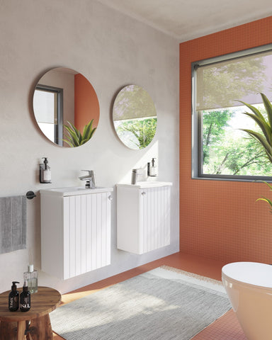 VitrA Root Groove 40cm 1 Door Wall Hung Slim Washbasin Unit (RH Hinge) - Matt White