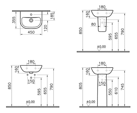 VitrA S20 450x350mm 1TH Basin Only - White
