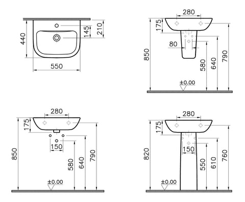 VitrA S20 550x440mm 1TH Basin Only - White