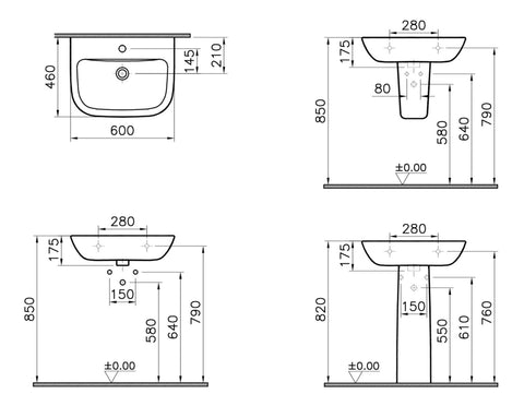 VitrA S20 595x455mm 2TH Basin Only - White