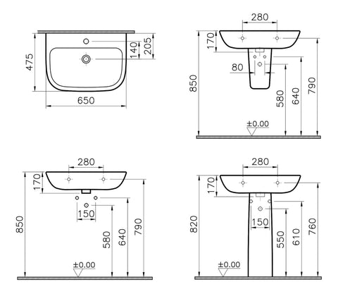 VitrA S20 650x465mm 2TH Basin Only - White