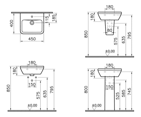VitrA Integra 445x400mm 1TH Basin w/Overflow - White