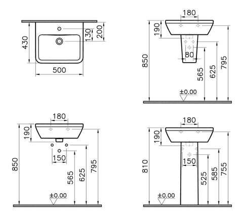 VitrA Integra 500x430mm 1TH Basin w/Overflow - White