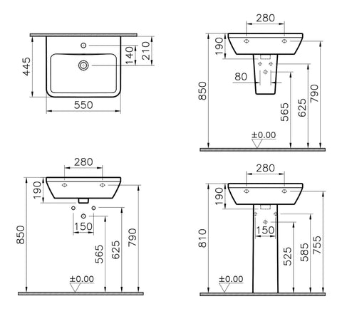 VitrA Integra 550x445mm 1TH Basin w/Overflow - White
