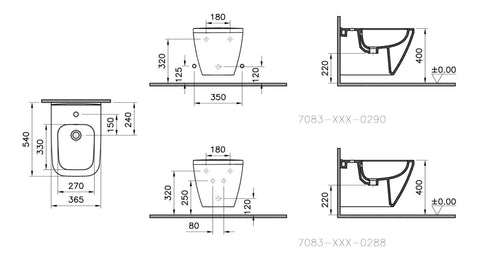 VitrA Integra Square Wall Hung Bidet - White