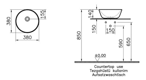 VitrA Geo 380x380mm 0TH Basin (No Overflow) - White