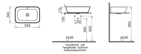 VitrA Geo 600x400mm 0TH Basin w/Overflow - White