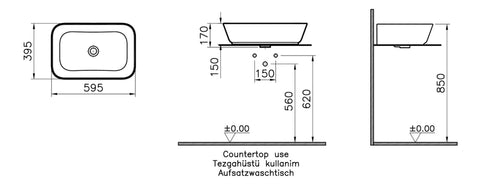VitrA Geo 600x400mm 0TH Basin (No Overflow) - White