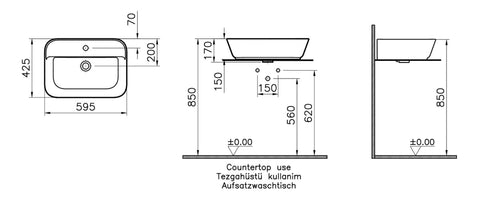 VitrA Geo 600x425mm 1TH Basin (No Overflow) - White