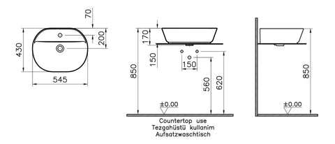 VitrA Geo 545x430mm 1TH Basin w/Overflow - White
