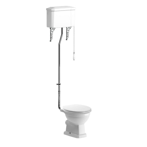 Sherford High Level WC & Satin White Wood Effect Seat w/Br.Brass Finishes