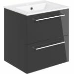 volga 510mm wall hung 2 drawer basin unit w basin anthracite gloss