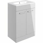 volga 610mm floor standing 2 door basin unit w basin grey gloss