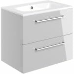 volga 610mm wall hung 2 drawer basin unit w basin grey gloss