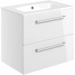 volga 610mm wall hung 2 drawer basin unit w basin white gloss