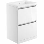 camel 615mm 2 drawer floor standing basin unit inc basin white gloss