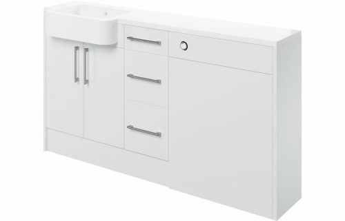 Albert 1542mm Basin, WC & 3 Drawer Unit Pack (LH) - White Gloss