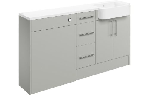 Albert 1542mm Basin, WC & 3 Drawer Unit Pack (RH) - Light Grey Gloss