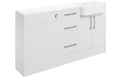 Albert 1542mm Basin, WC & 3 Drawer Unit Pack (RH) - White Gloss