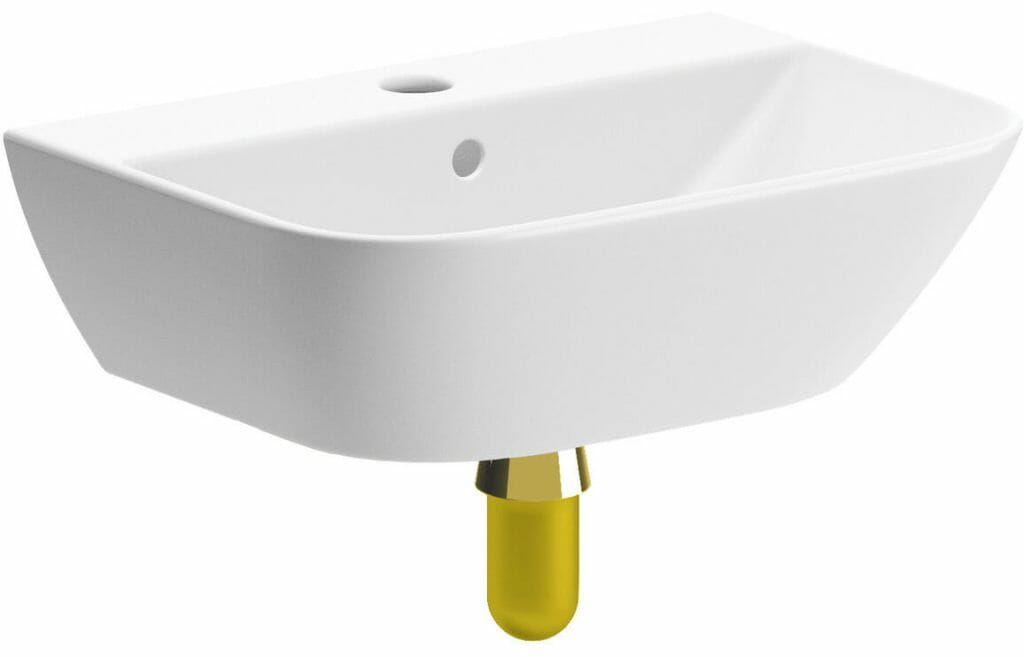 Cedar 450x320mm 1TH Cloakroom Basin & Brushed Brass Bottle Trap