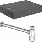 Character 600mm Wall Hung Grey Marble Basin Shelf & Chrome Bottle Trap