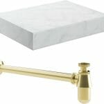 Character 600mm Wall Hung White Marble Basin Shelf & Brushed Brass Bottle Trap