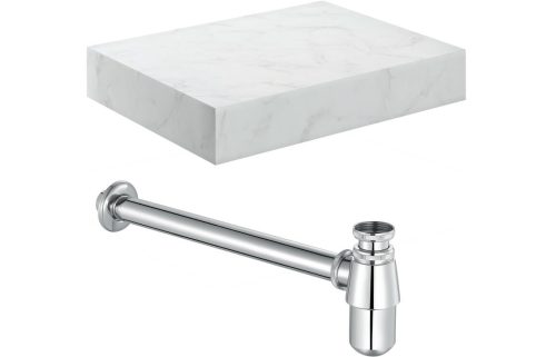 Character 600mm Wall Hung White Marble Basin Shelf & Chrome Bottle Trap