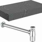 Character 800mm Wall Hung Grey Marble Basin Shelf & Chrome Bottle Trap