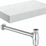 Character 800mm Wall Hung White Marble Basin Shelf & Chrome Bottle Trap