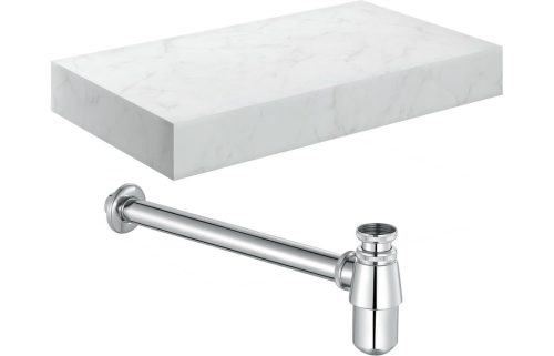 Character 800mm Wall Hung White Marble Basin Shelf & Chrome Bottle Trap