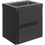 Distinct 605mm Wall Hung 2 Drawer Basin Unit & Co-ordinating Basin - Matt Black & Glass