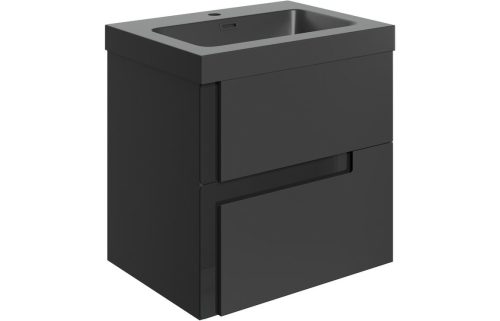 Distinct 605mm Wall Hung 2 Drawer Basin Unit & Co-ordinating Basin - Matt Black & Glass