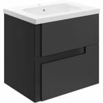 Distinct 615 Wall Hung 2 Drawer Basin Unit & White Basin - Matt Black & Glass