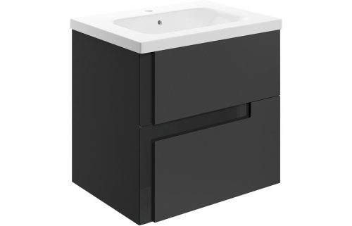 Distinct 615 Wall Hung 2 Drawer Basin Unit & White Basin - Matt Black & Glass