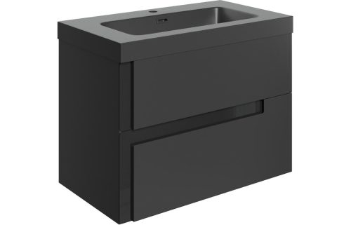 Distinct 805 Wall Hung 2 Drawer Basin Unit & Co-ordinating Basin - Matt Black & Glass