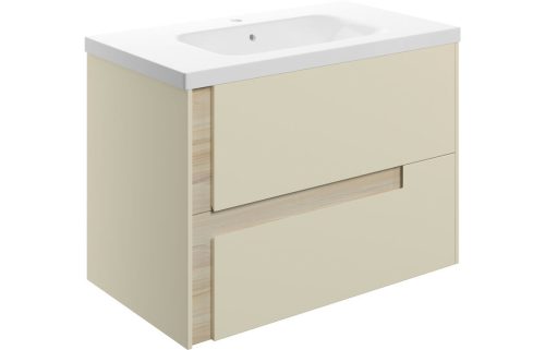 Distinct 815 Wall Hung 2 Drawer Basin Unit & White Basin - Matt Cotton & Oak Effect