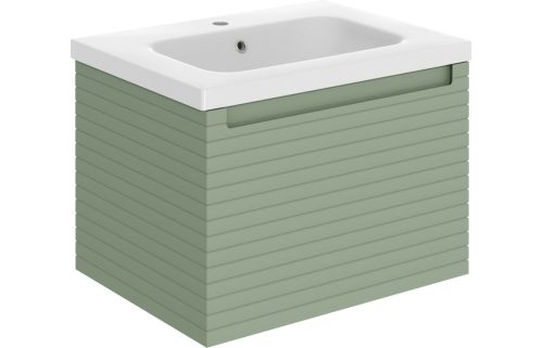 Orient 615mm Wall Hung 1 Drawer Basin Unit & Basin - Matt Willow Green