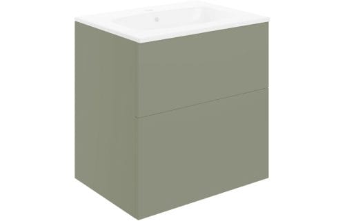 Stour 610mm Wall Hung 2 Drawer Basin Unit & Basin - Matt Olive Green