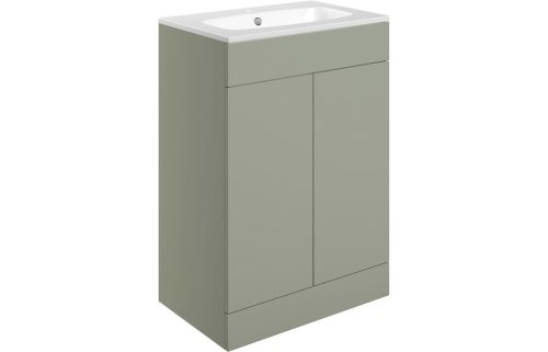 Stour 615mm Floor Standing 2 Door Basin Unit & Basin - Matt Olive Green