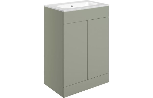 Stour 615mm Floor Standing 2 Door Basin Unit & Basin - Matt Olive Green