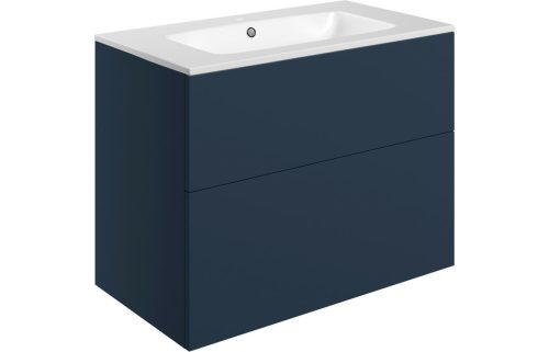 Stour 815mm Wall Hung 2 Drawer Basin Unit & Basin - Matt Deep Blue