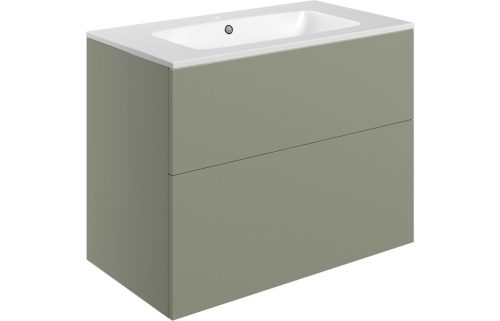 Stour 815mm Wall Hung 2 Drawer Basin Unit & Basin - Matt Olive Green