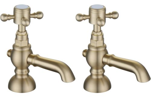 Tain Basin Pillar Taps - Brushed Brass