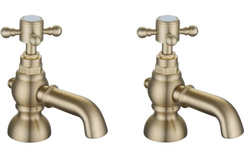 Tain Bath Pillar Taps - Brushed Brass