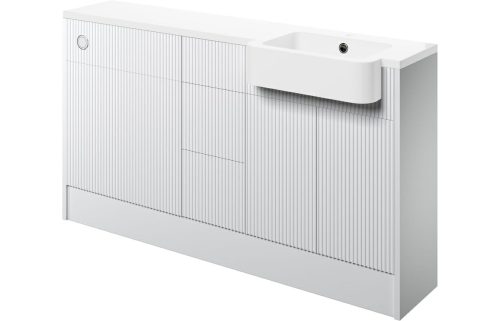 Tetney 1542mm Basin, WC & 3 Drawer Unit Pack (RH) - Matt White